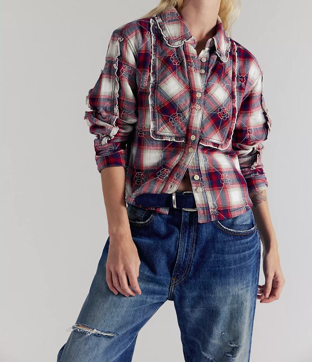We The Free Georgia Plaid Embroidered Button Down | Size M